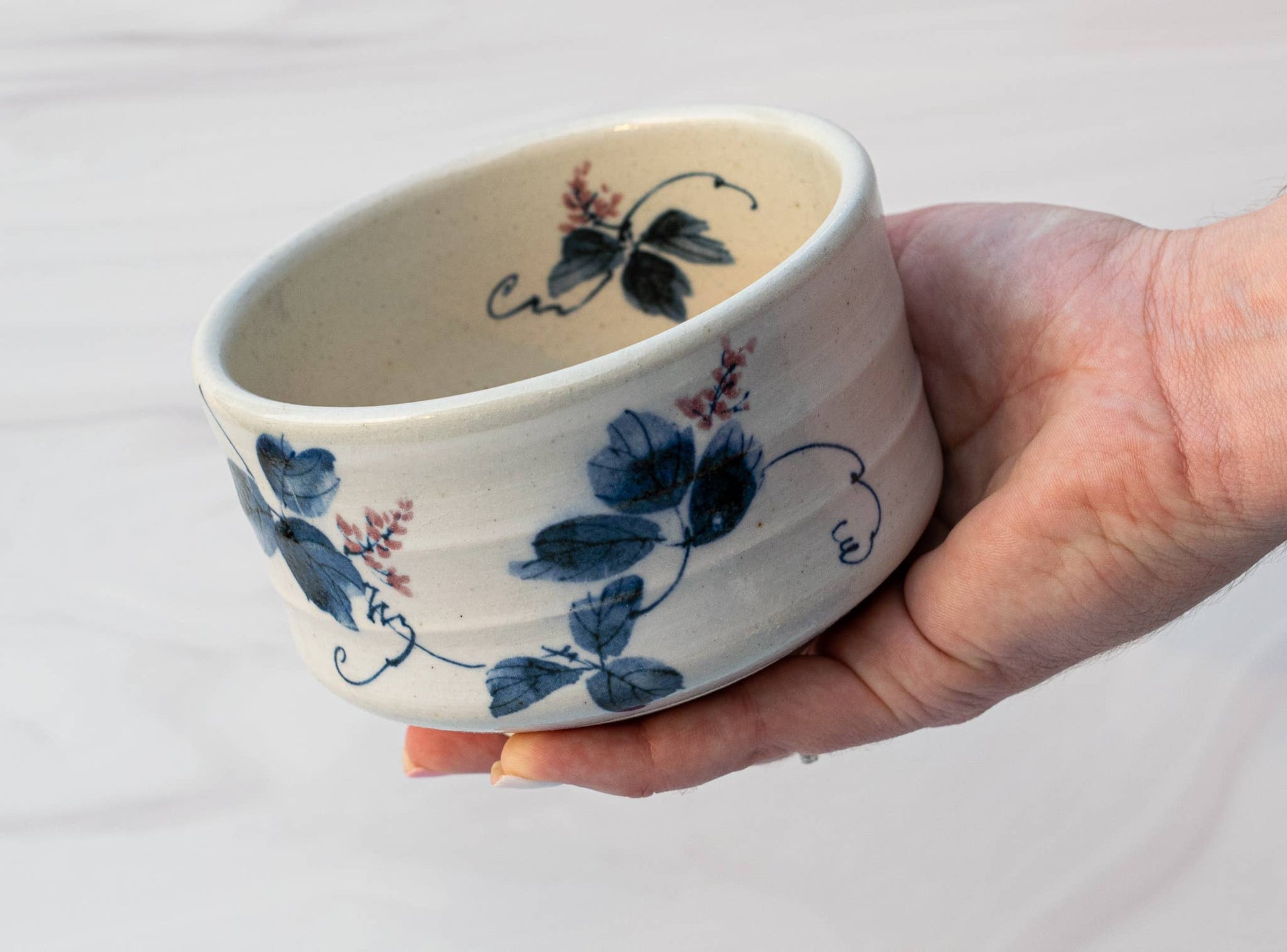 16 oz. Japanese handcrafted matcha bowl with blue flowers