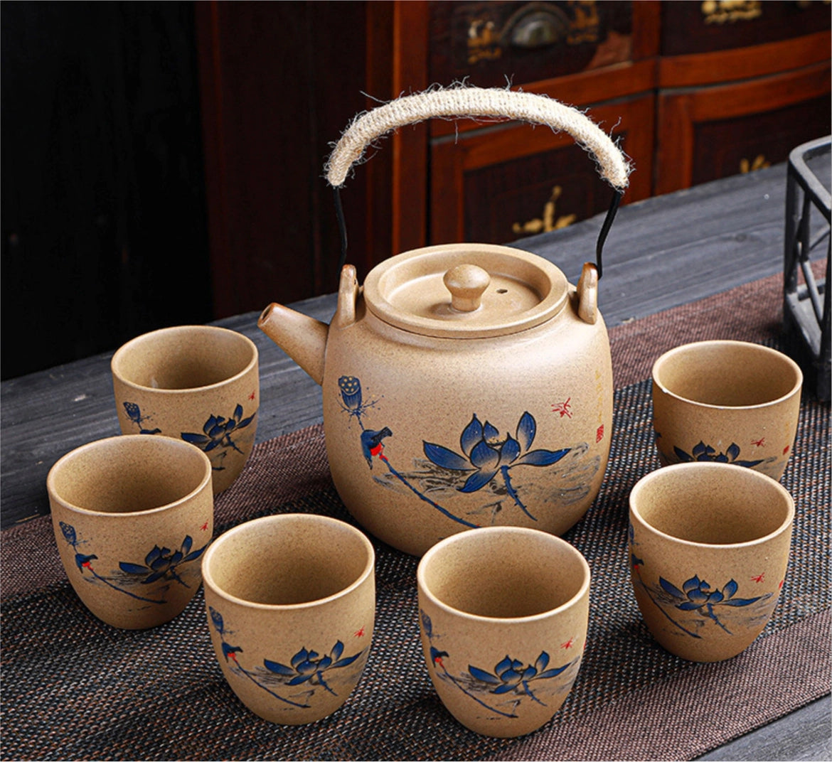 Blue Lotus Ceramic Teapot & Cup Gift Set