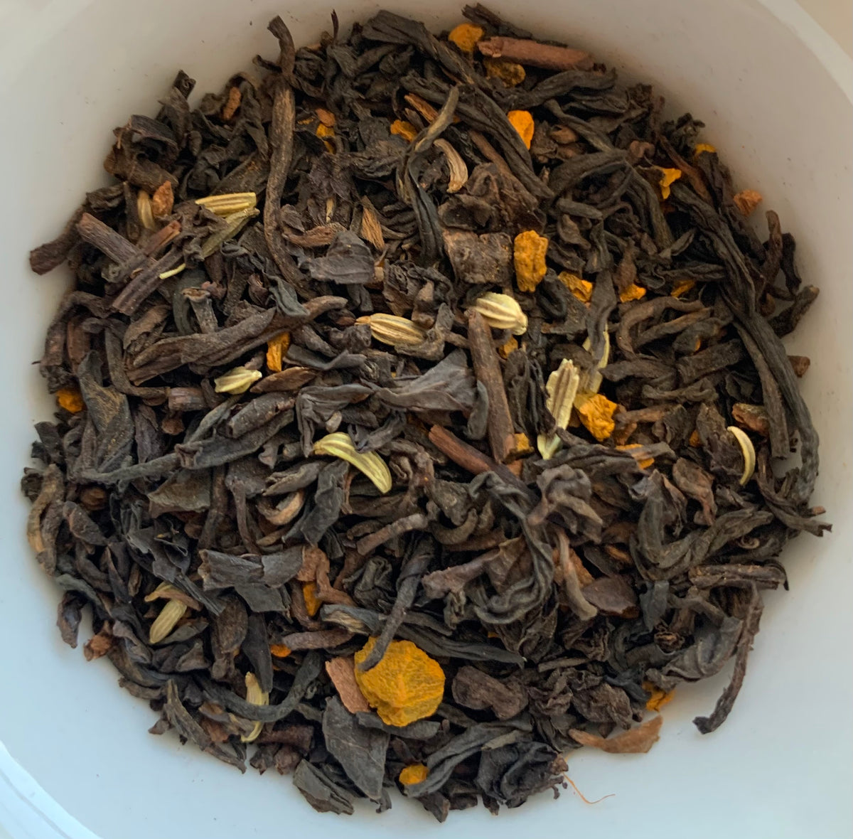 Yunnan Pu-erh Chai, Denver Tea Room, Organic Organic Pu-erh, Organic Black Tea, Turmeric, Sweet Cinnamon, Fennel, Loose Leaf Aged Tea, Puerh