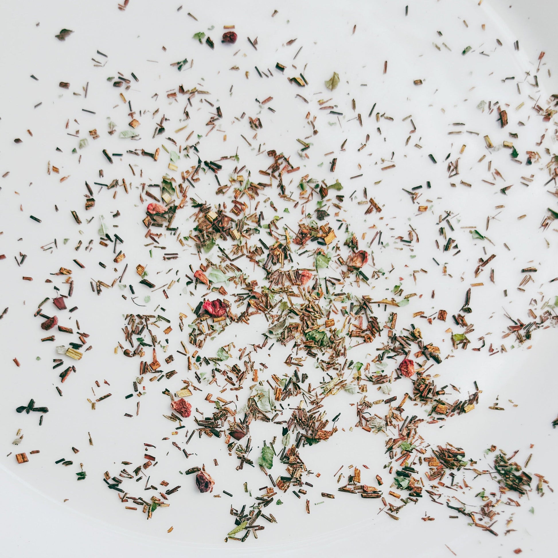 Rooibos herbal tea with raspberries on white background
