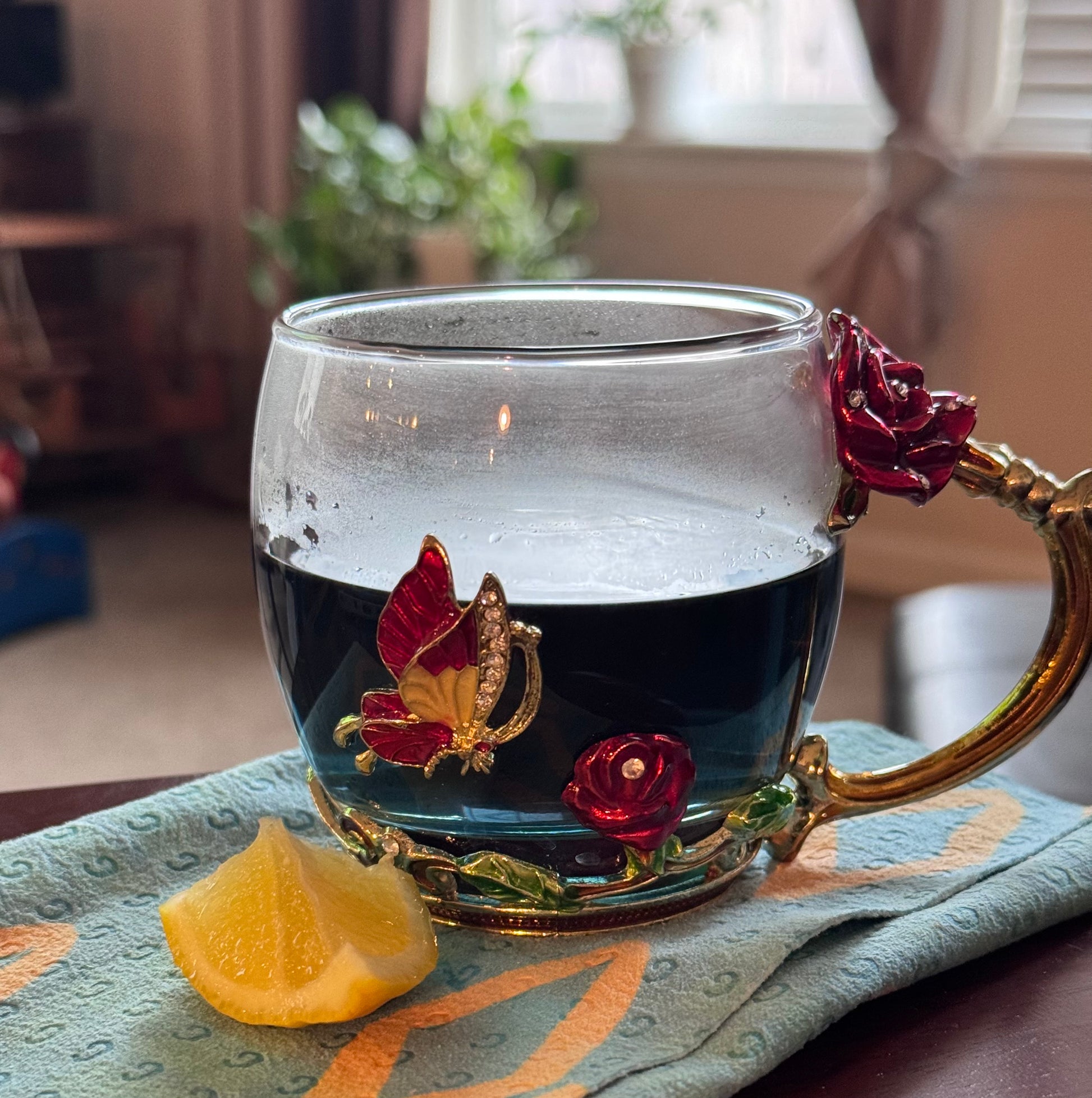 Jasmine Green Tea with Butterfly Blue Pea Flowers steeped