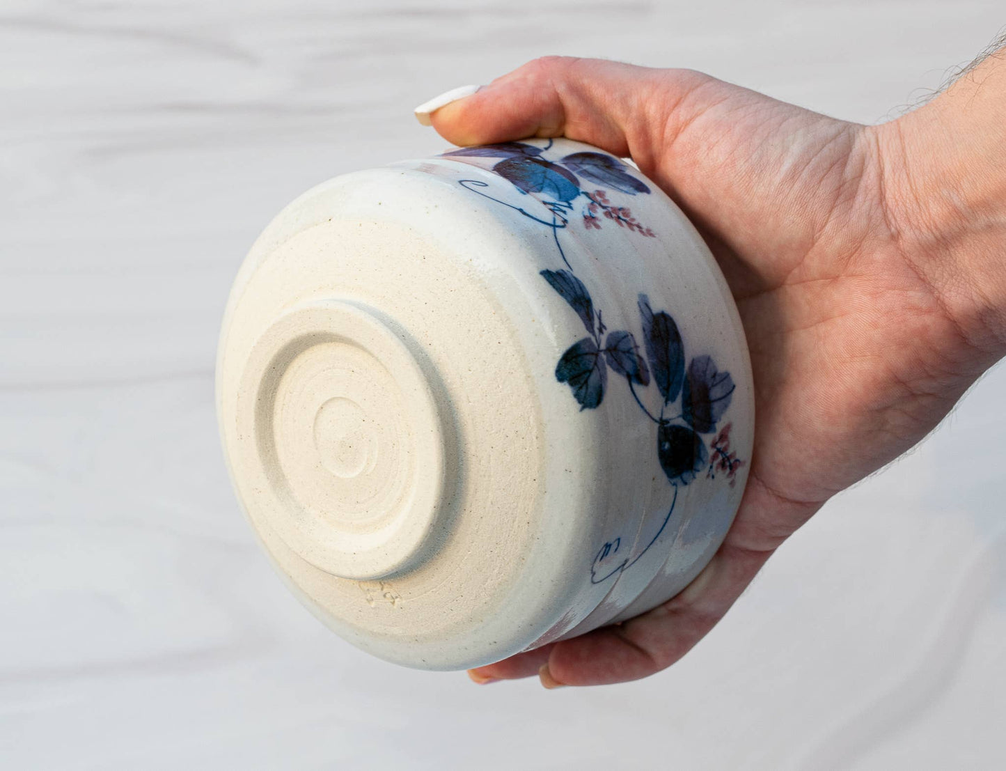 16 oz. Japanese handcrafted matcha bowl with blue flowers